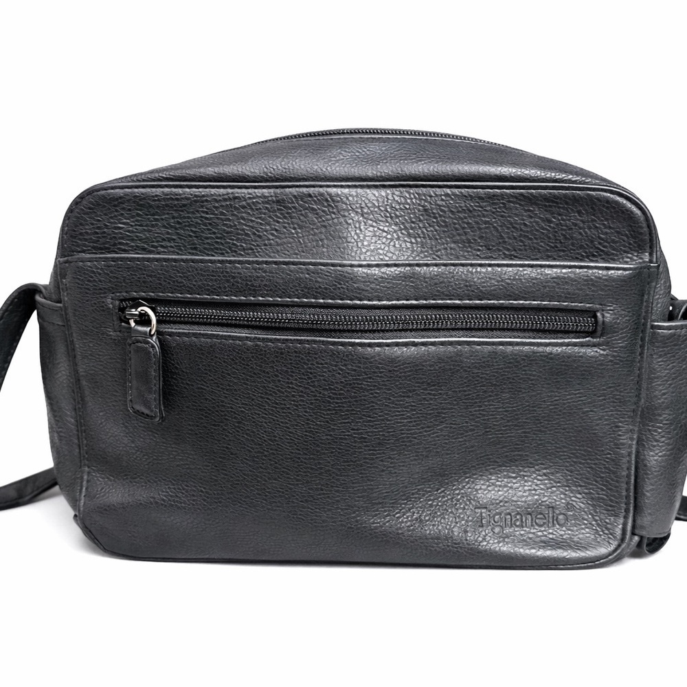 Tignanello Black Leather Crossbody Organizer Bag